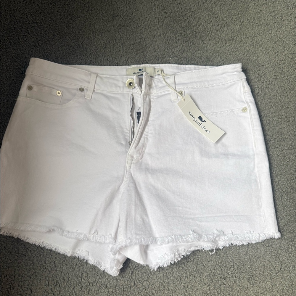 Vineyard Vines White Jean Shorts Frayed Hem Cut-Off